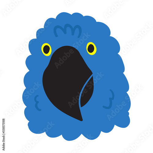Hyacinth macaw head. Flat hand drawn vector illustration on white background.