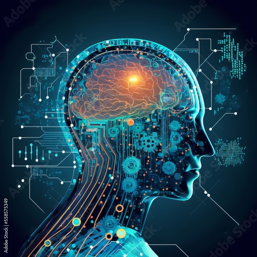 Technology Artificial intelligence (AI) brain animation digital data concept.Big Data Flow Analysis. Deep Learning Modern Technologies. Futuristic Cyber Innovation. Fast digital network.