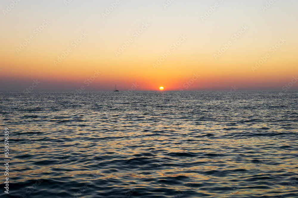 Beautiful sunset on the sea, natural landscape. Copy space for text