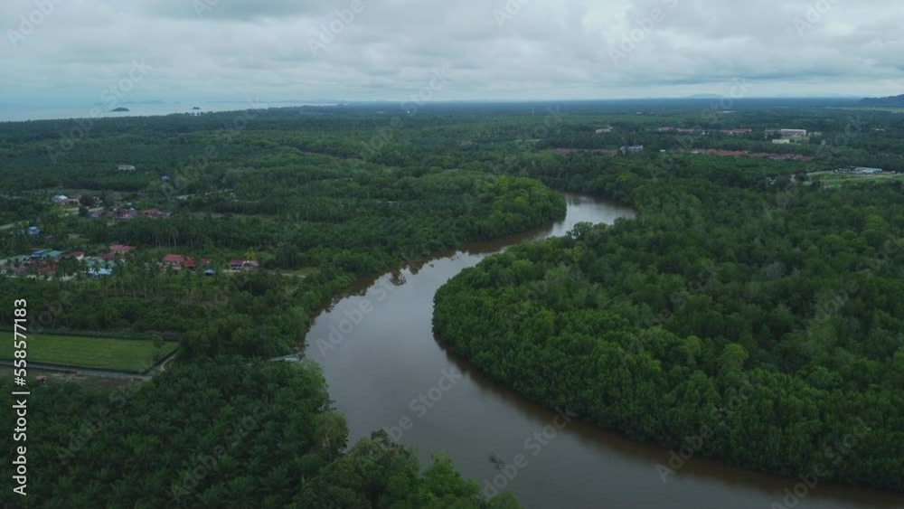 Drone view of meandering river in Rompin Pahang, Malaysia. nature stock footage. Drone view of meandering river in Rompin Pahang, Malaysia. nature stock footage.