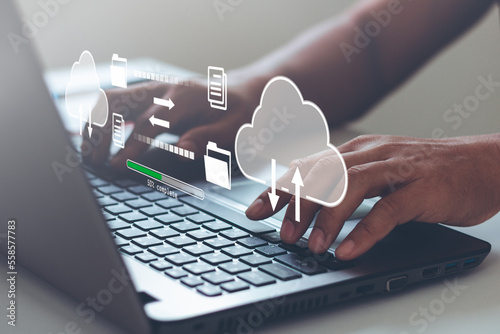 Digital system for transferring documents Exchange information and data with internet cloud technology. FTP(File Transfer Protocol) files receiver and computer backup copy. File sharing isometric. photo