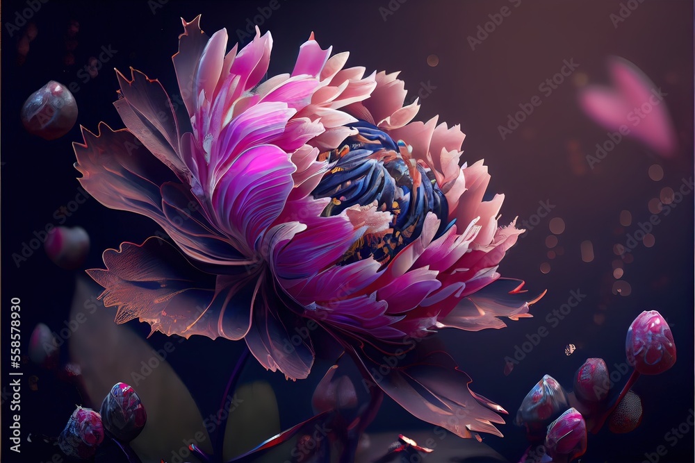 Generative AI illustration of flowers concept art. Chinese digital art ...