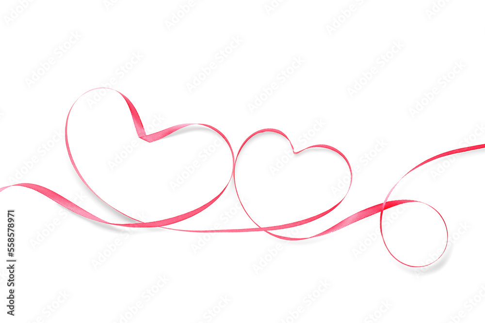 Hearts made of pink ribbon on white background. Valentine's Day celebration Hearts made of pink ribbon on white background. Valentine's Day celebration