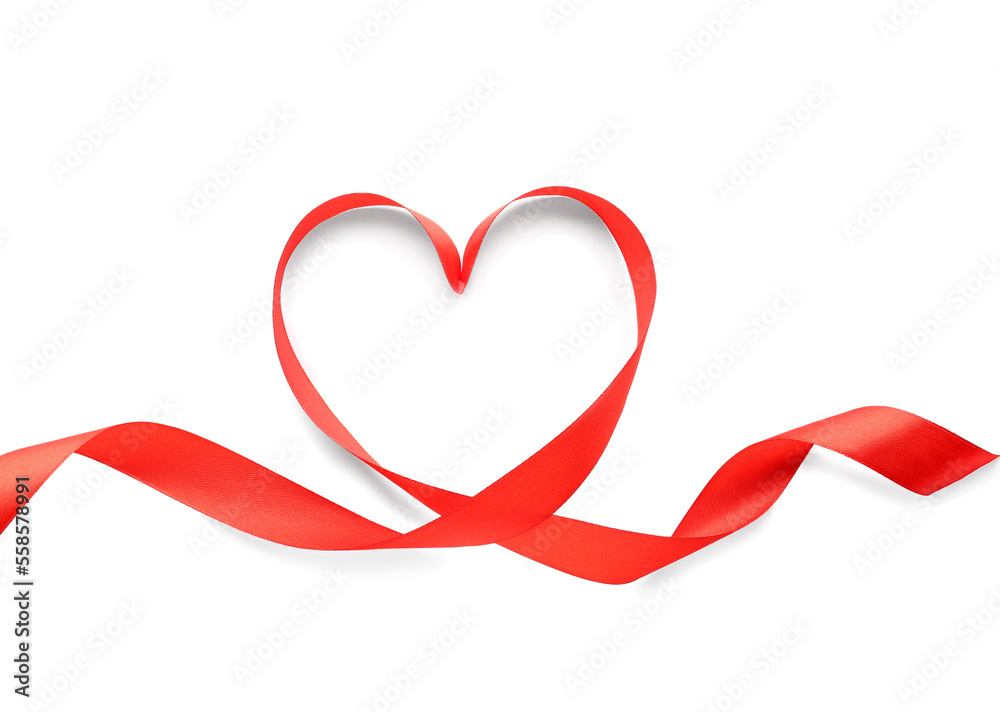 Heart made of red ribbon on white background. Valentine's Day celebration Heart made of red ribbon on white background. Valentine's Day celebration