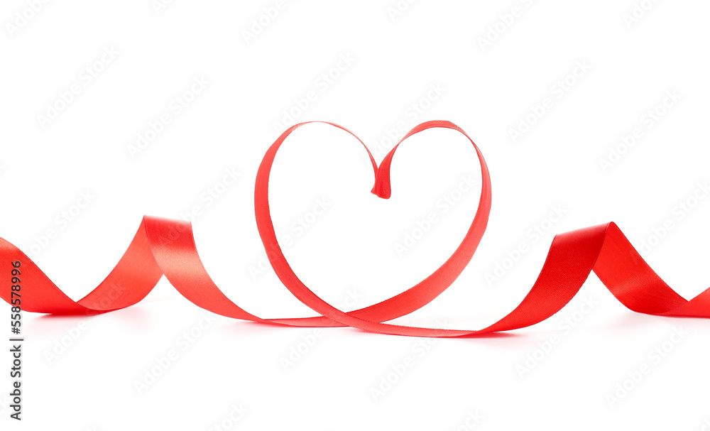 Heart made of red ribbon on white background. Valentine's Day celebration