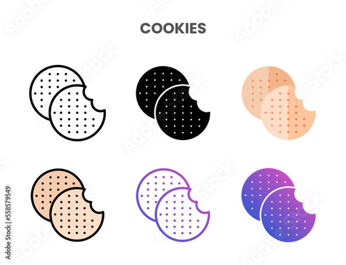 Cookies icons vector illustration set line, flat, glyph, outline color gradient. Great for web, app, presentation and more. Editable stroke and pixel perfect.