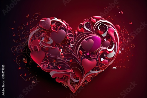 Generative AI illustration of heart with hearts, valentine background. Love and wedding concept