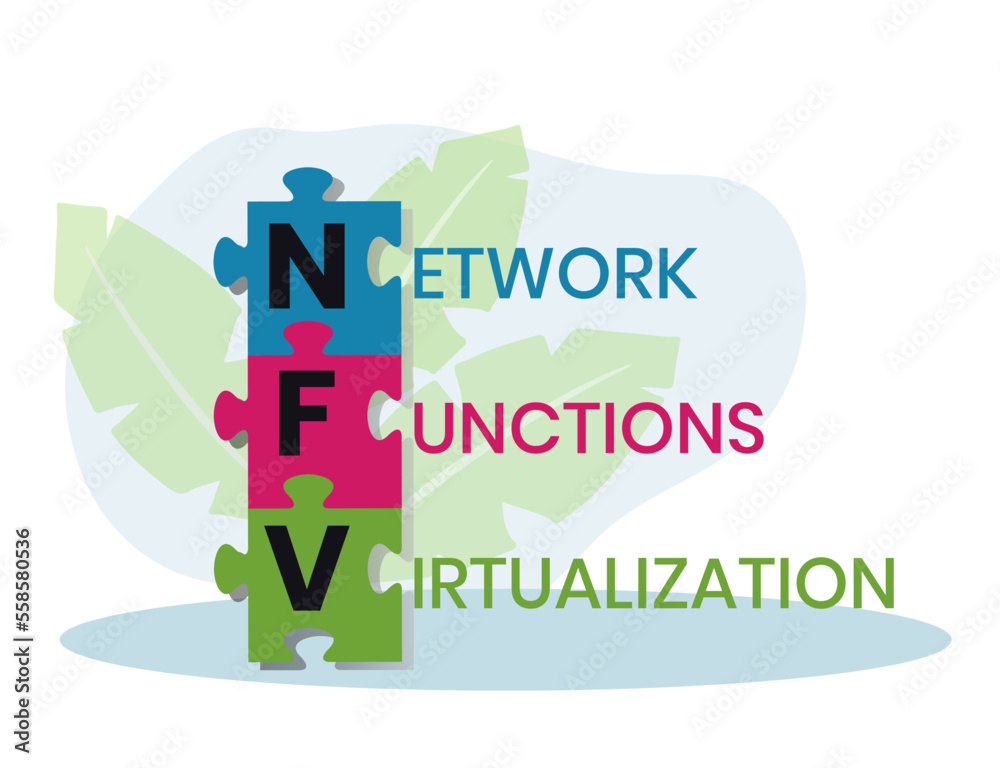 Fototapeta premium NFV - Network Functions Virtualization acronym. business concept background. vector illustration concept with keywords and icons. lettering illustration with icons for web banner, flyer
