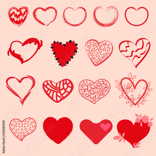 A set of heart icons, a design for the theme of love, the design of postcards and congratulations on Valentine's Day.
