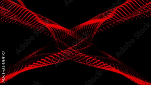 sci-fi background digital space. Blue high-tech field with glow particles form lines and surface waves