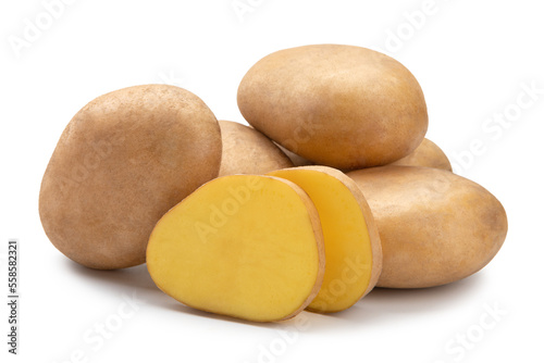 raw cut potato isolated on white background