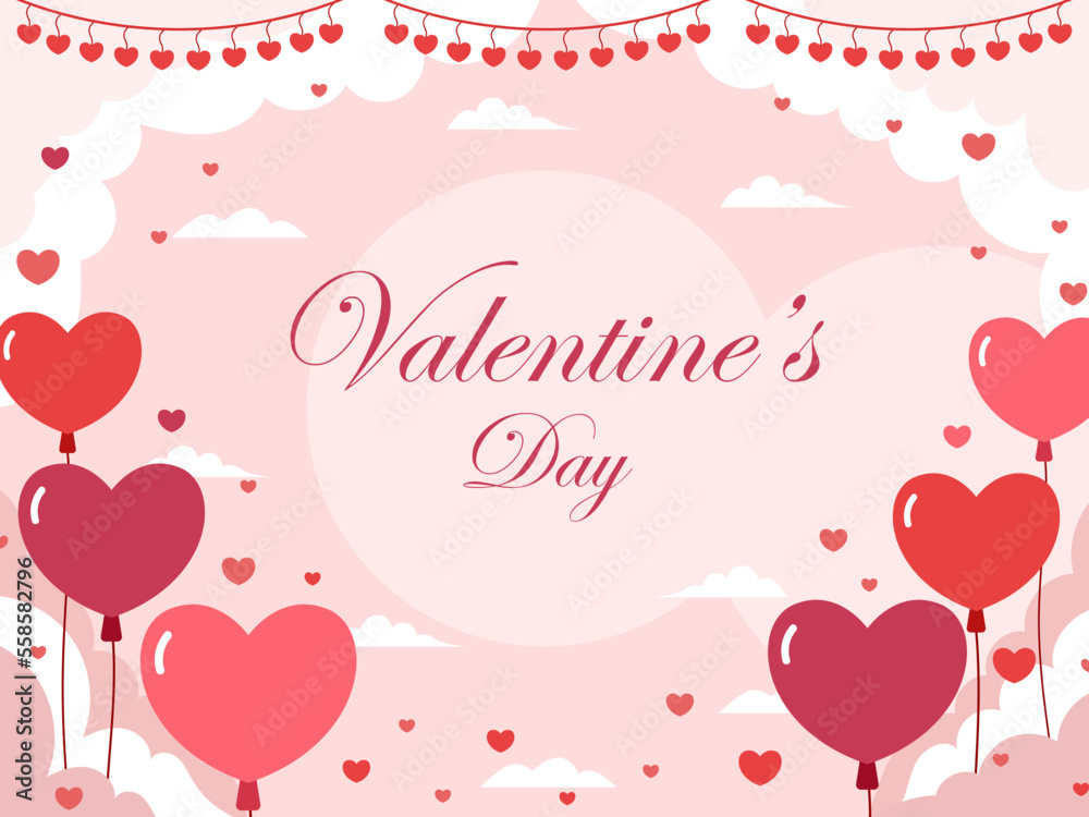 Happy valentine's day banner. Lovely background holiday with heart pink. Vector illustration 