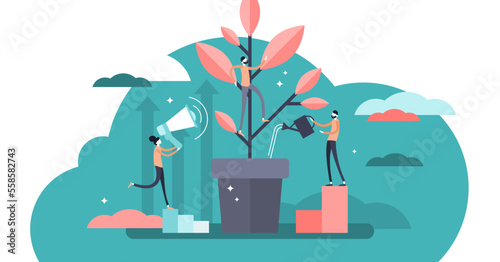 Mentoring illustration, transparent background.Flat tiny motivation couch persons concept.Employee education development teacher and inspiring leader knowledge. photo