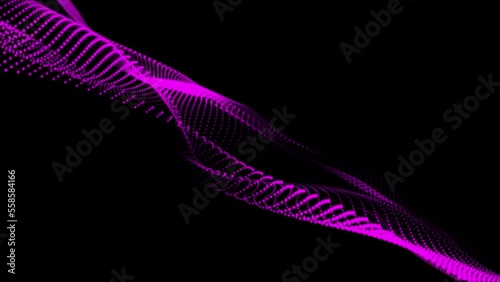 sci-fi background digital space. Blue high-tech field with glow particles form lines and surface waves