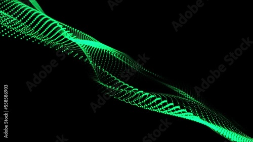 sci-fi background digital space. Blue high-tech field with glow particles form lines and surface waves