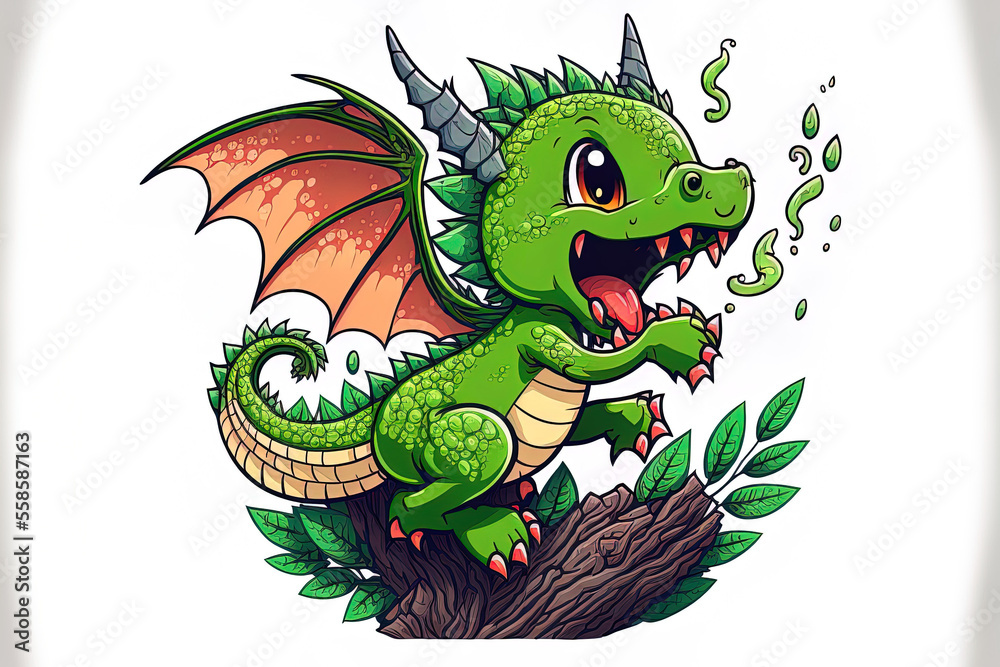 Obraz premium Cute dragon flying cartoon icon artwork of an animal and the natural world, separated in premium. Generative AI