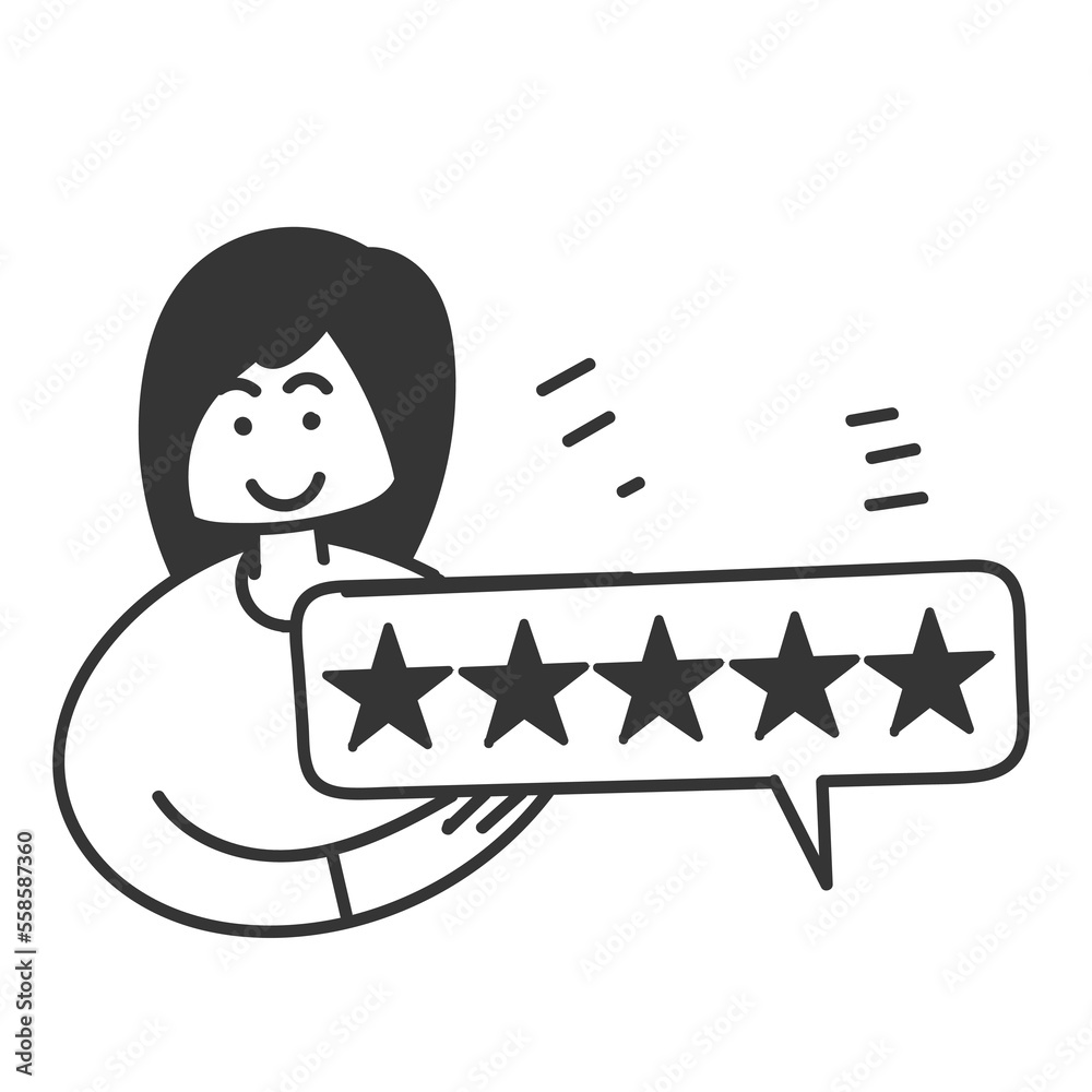 Fotografie hand drawn doodle Giving Five Star Feedback review illustration vector