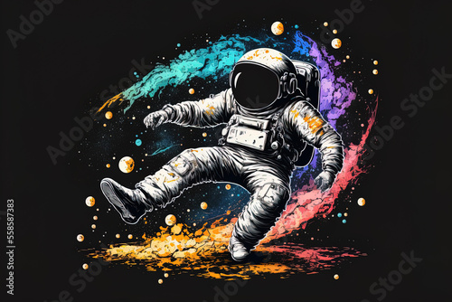 Breakdancing astronaut artwork with excellent t shirt design. Generative AI