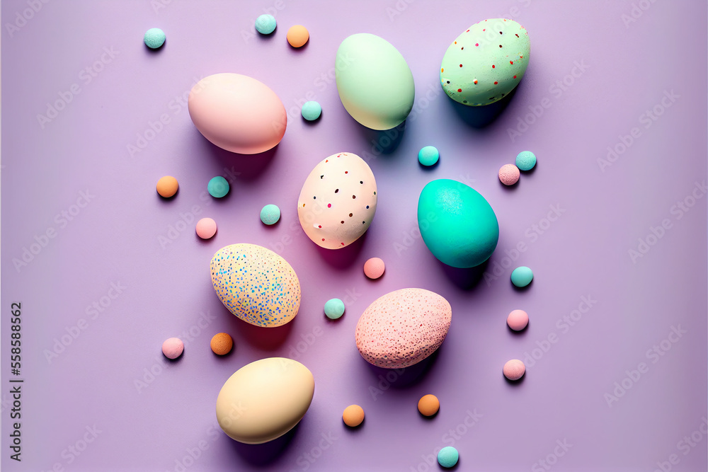Top view of easter egg multicolored egg on pastel background Top view of easter egg multicolored egg on pastel background