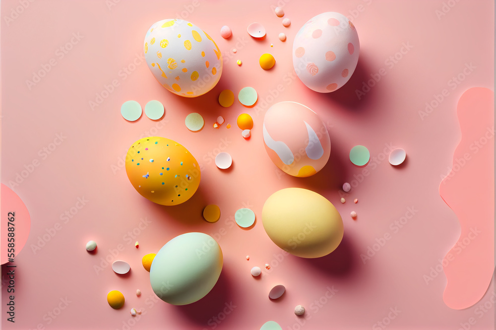 Top view of easter egg multicolored egg on pastel background Top view of easter egg multicolored egg on pastel background