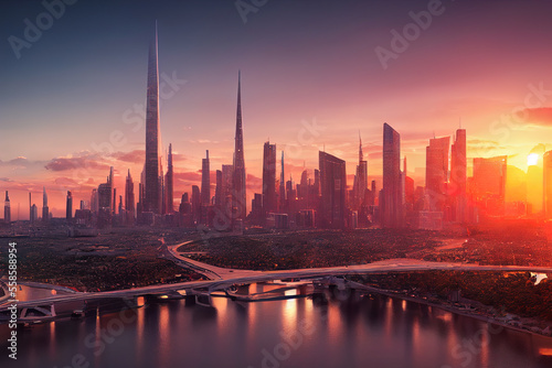 Ai generated illustration of city skyline.