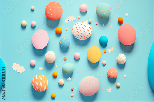 illustration of happy easter background with multicolour egg on pastel sky background