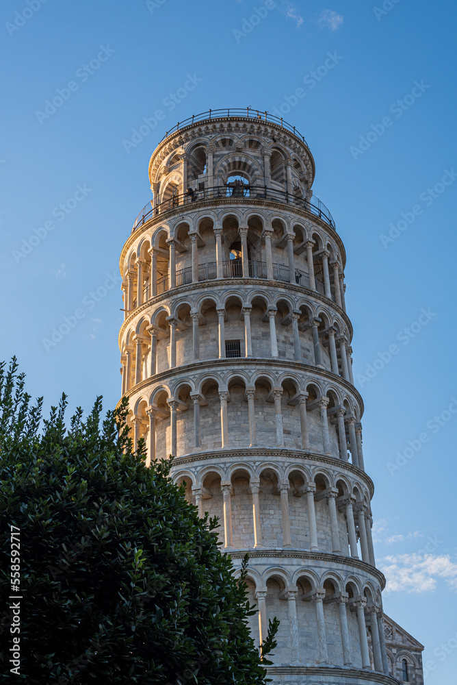 Low angle view of the Pisa tower against clear sky.