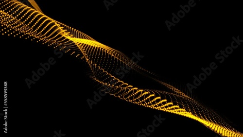 sci-fi background digital space. Blue high-tech field with glow particles form lines and surface waves