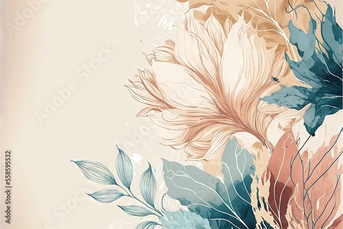 Vecteur de fond d'art aquarelle. Conception de papier peint avec dessin au trait de pinceau de peinture de fleur d'hiver. ton terre bleu, rose, ivoire, beige aquarelle Illustration