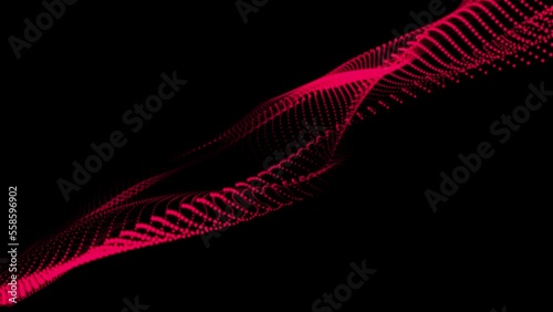sci-fi background digital space. Blue high-tech field with glow particles form lines and surface waves