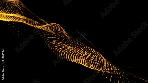 sci-fi background digital space. Blue high-tech field with glow particles form lines and surface waves