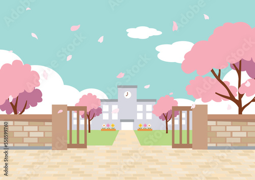 春の学校の校門の背景