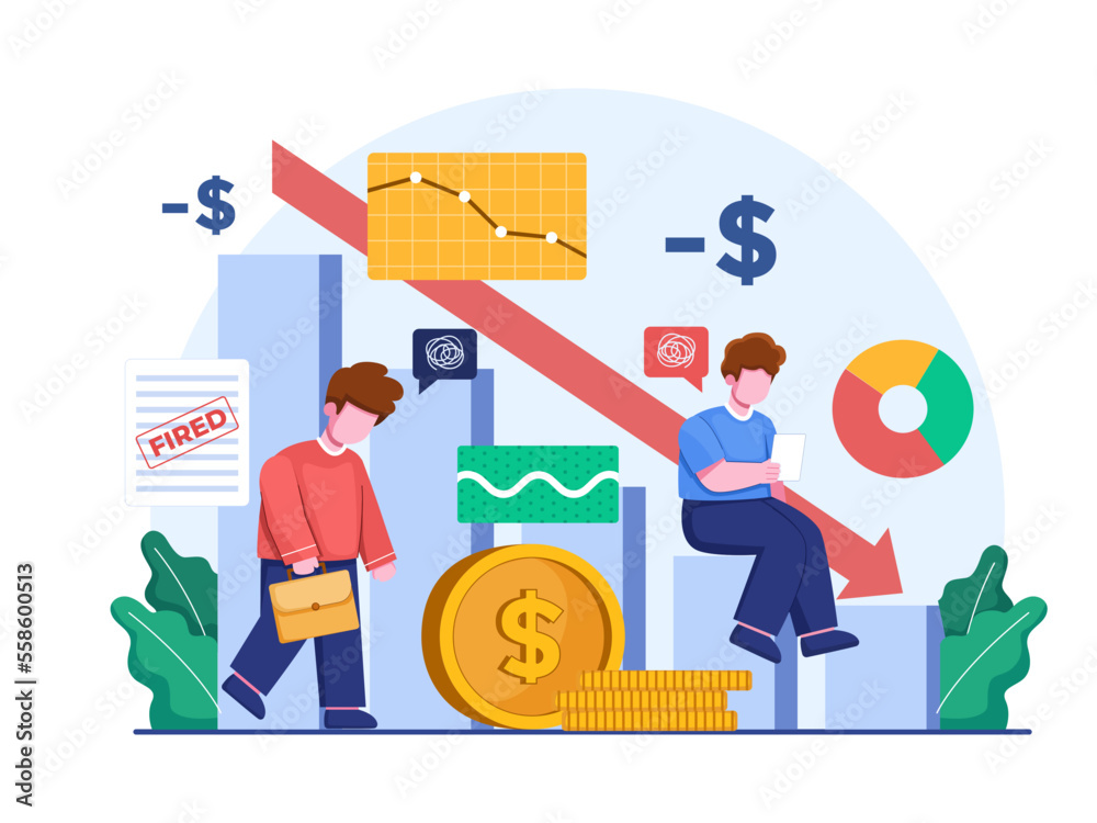Employees are laid off to prevent companies from going bankrupt when global crisis or global recession.
Depressed employees are laid off from their jobs.
Can be used for web, infographic, landing page