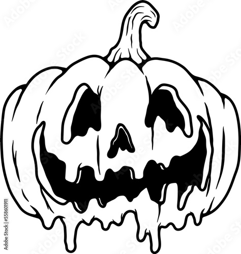 Illustration of halloween pumpkin in engraving style. Design element for poster, card, banner, emblem, sign. Vector illustration