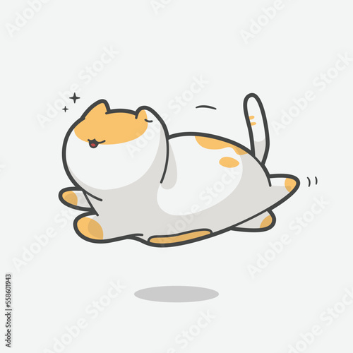 cute chibbi cat running art illustration