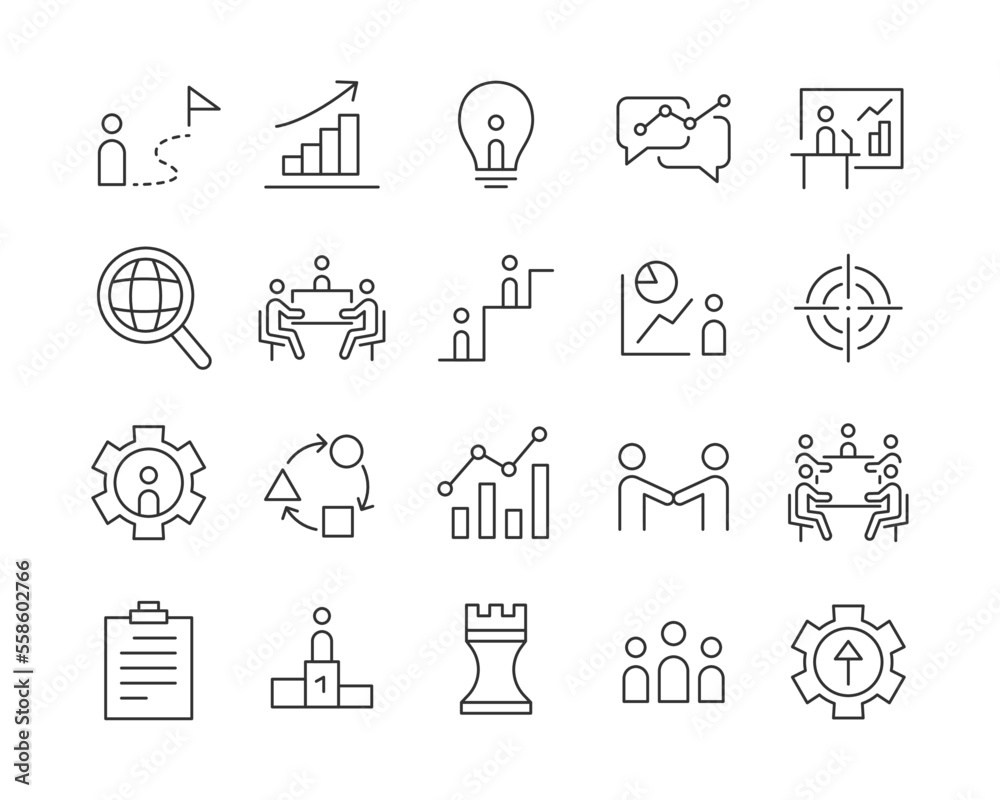 Business Strategy Icons - Vector Line. Editable Stroke. Business Strategy Icons - Vector Line. Editable Stroke.