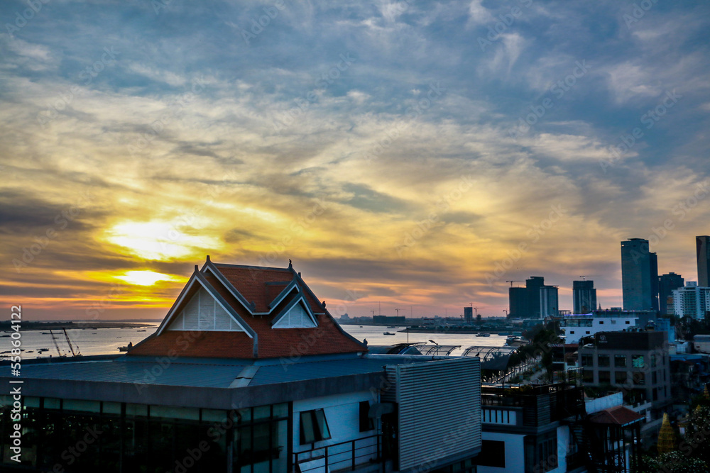 Beautiful capital city Phnom Penh in Cambodia. Asia Travel to the best temple and Destination. Wallpaper and Background