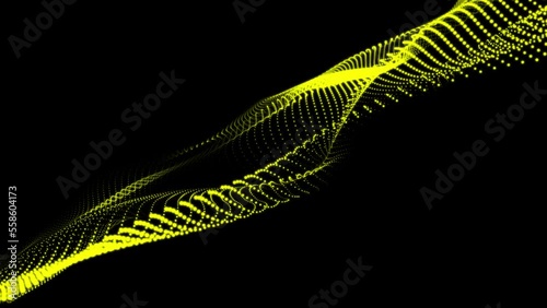 sci-fi background digital space. Blue high-tech field with glow particles form lines and surface waves