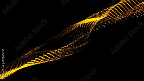 sci-fi background digital space. Blue high-tech field with glow particles form lines and surface waves