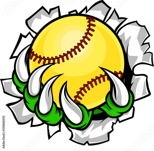 A claw monster talons hand holding a softball ball
