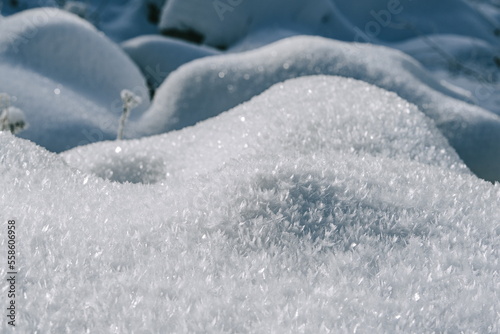 frozen snow drifts closeup. natural textures and backgrounds