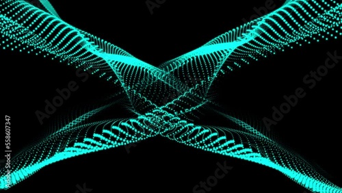 sci-fi background digital space. Blue high-tech field with glow particles form lines and surface waves
