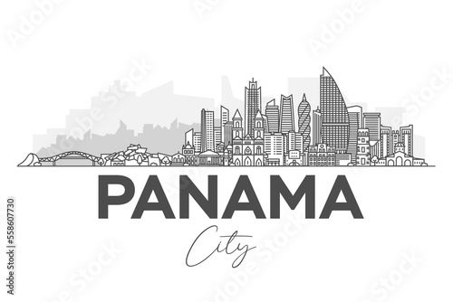 Panama, Republic of Panama architecture line skyline illustration. Linear vector cityscape with famous landmarks, city sights, design icons. Landscape with editable strokes.
