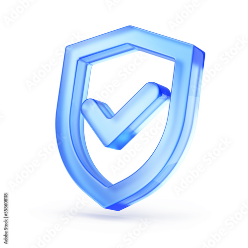 Shield. Protect and Security concept. Bue Shield 3d icon. 3d rendering