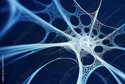 Digital spider web, abstract neural network, cell structure, machine learning, fractal geometry, generative ai illustration