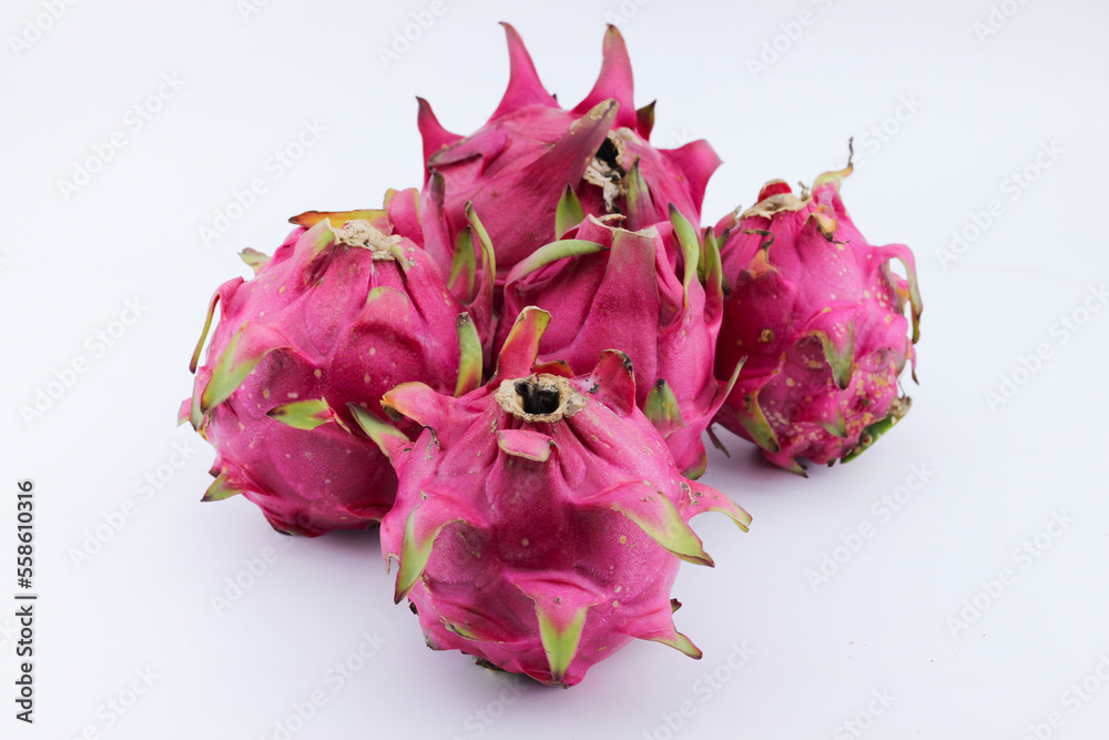 close-up of Dragon fruits isolated on white background close-up of Dragon fruits isolated on white background