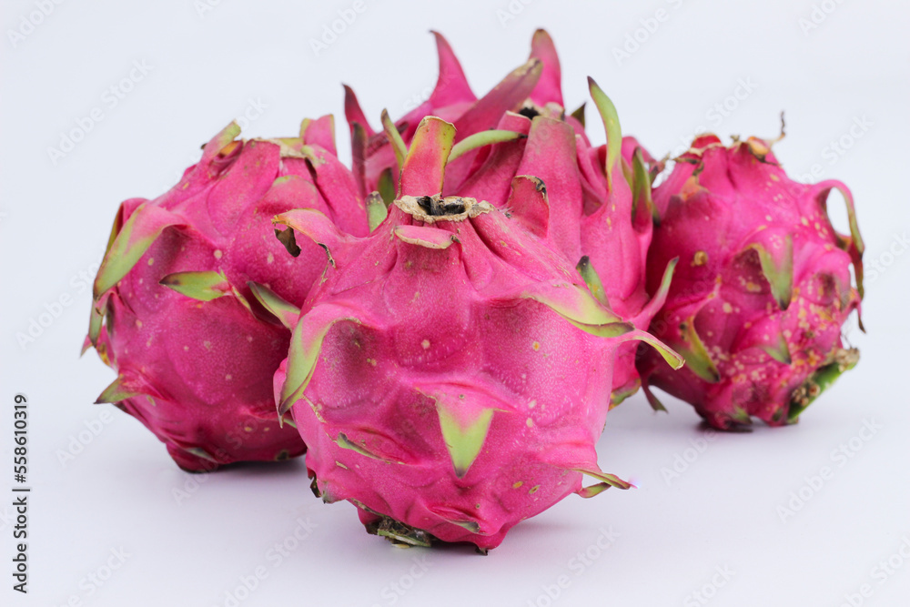 close-up of Dragon fruits isolated on white background close-up of Dragon fruits isolated on white background