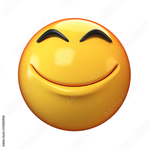 Happy emoji isolated on white background, smiling face emoticon 3d rendering