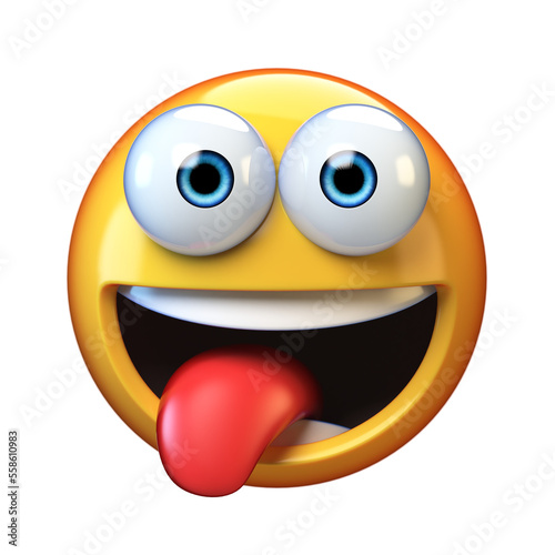 Emoji isolated on white background, smiling face emoticon with stuck-out tongue 3d rendering