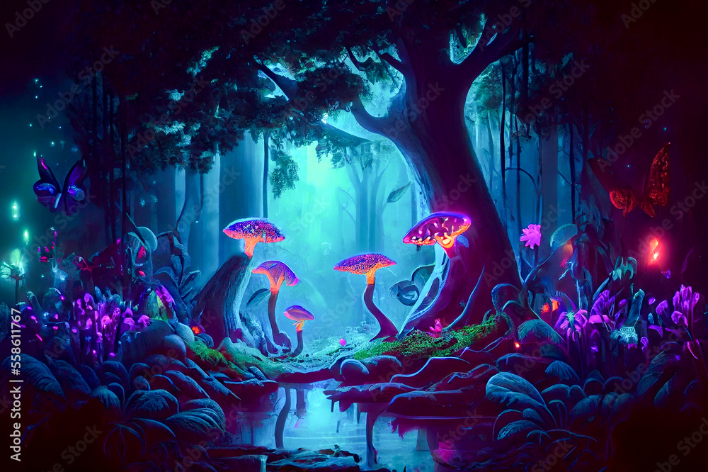 Fairytale fantasy forest, ai illustration